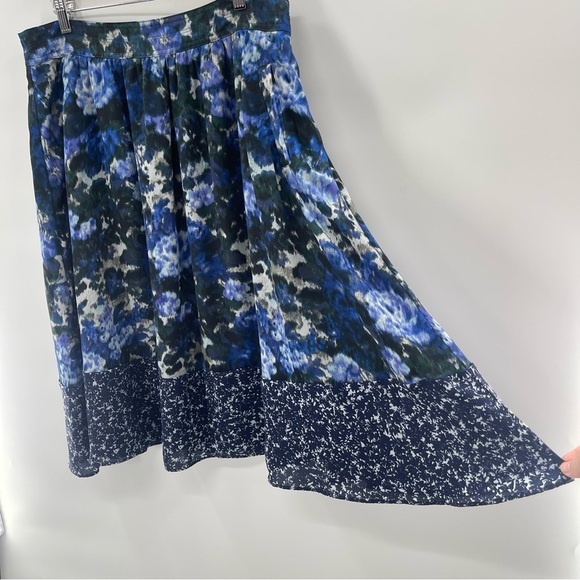 Adrianna Papell Blue Abstract Floral Pleated Flouncy Skirt Size 14 - Picture 2 of 12